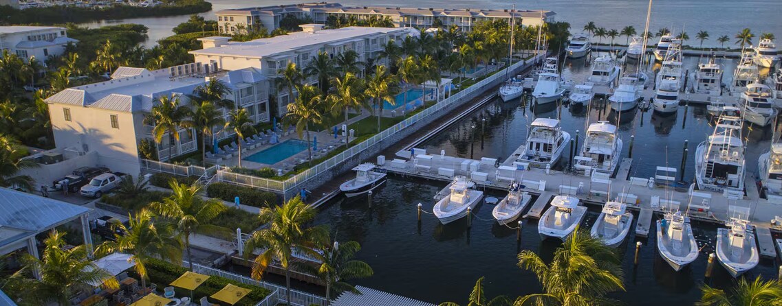 Aerial view of Hilton Key West Resort & Marina and its waterfront marina on Stock Island